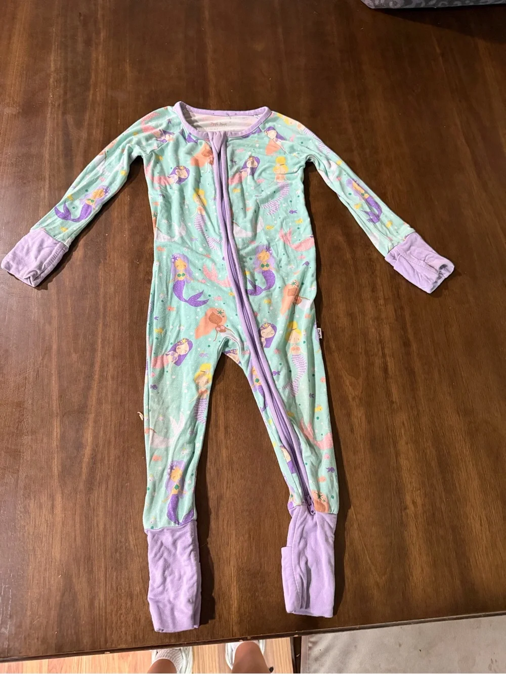 Little Sleepies Mint Green Mermaid Footie with Lilac Trim